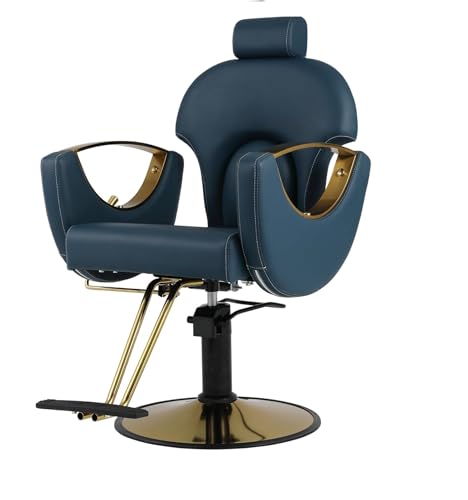 Drmilito Fauteuil de Coiffure Professionnel Chaise de Barbier Pivotant 360° Hauteur Réglable Appuie - tête Le Dossier Réglable Fauteuil de Barbier pour Salon de Coiffure/Beauté/Tatouage, (Bleu)
