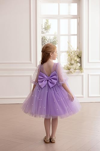 Girls Dress Contrast Mesh Puff Half Sleeve A Line Homecoming Formal Party Dress 4-8 Years3