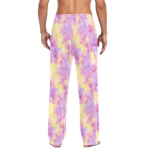 Purple Tie Dye Yellow Pink Men Cotton Flannel Pajama Pants Mens Lounge Sleep PJ Bottoms S3