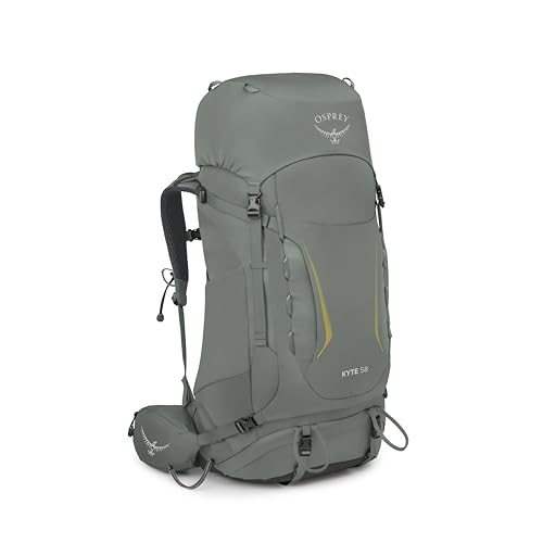 Image of Osprey Kyte 58L Women's Backpacking Backpack, Green WXS-S | hiking pack, camping gear, overnight trail pack, waterproof raincover, rain cover included, waterproof storage, dry bag