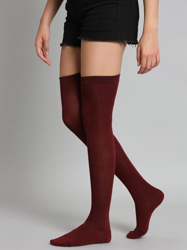 Image of TRAZO Women's Thigh High Socks Over the Knee High Knitted Casual Boot Socks, Striped Long Fashionable Stockings Pack of 1