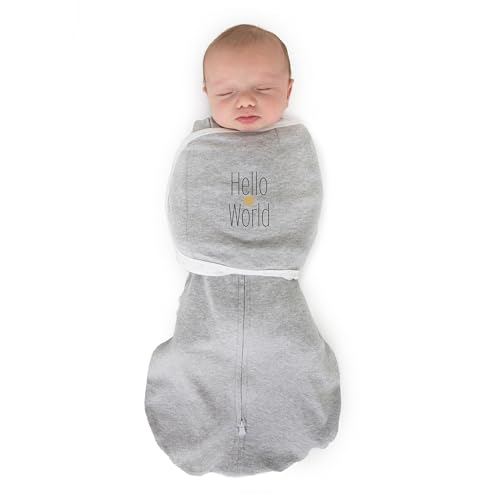 Image of SwaddleDesigns 6-Way Omni Swaddle Sack Arms Up Swaddle for Newborn, More Options to Calm Startle Reflex, Improves Sleep, Easy Transition Baby Sleep Sack, Small, 0-3 Mo, 6-12 lbs, Gray, Hello World