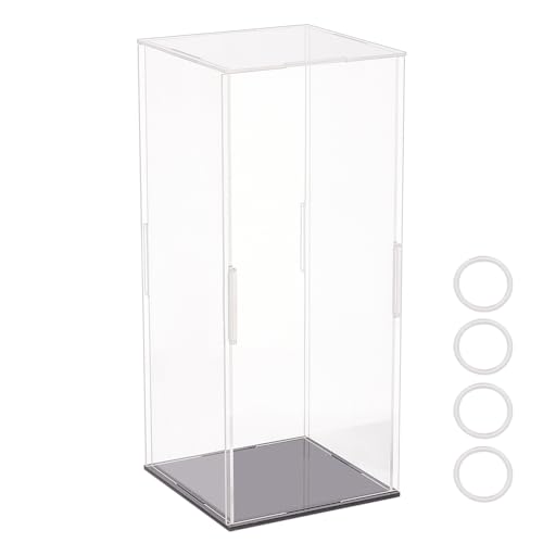 FINGERINSPIRE 4.3x4.3x10Inch Clear Acrylic Display Case Self-Assembly Rectangle Acrylic Boxes for Display Dustproof Protection Showcase with Matte Black Base Display Case for Action Figures