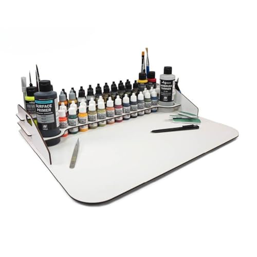 Vallejo - Paint Display and Work Station 50 x 37 cm | Capacity for 45 Bottles of 18 ml. (0.6 fl.oz.), 4 of 35 ml. (1.18 fl.oz.) or 60 ml. (2.02 fl.oz.), 2 of 200 ml. (6.76 fl.oz.) and 10 Brushes