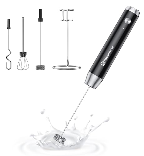 Maestri House Rechargeable Milk Frother with 3 Heads, LunaFro AS Handheld Electric Foam Maker Waterproof Detachable Stainless Steel Whisk Drink Mixer Foamer with Stand for Lattes, Cappuccino, Egg