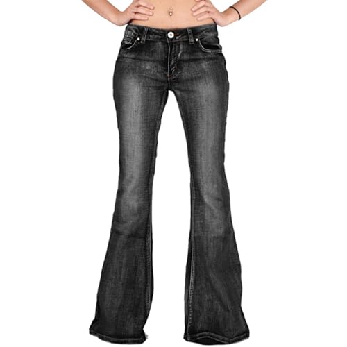 Maiyifu-GJ Bell Bottom Jeans for Women Retro Wide Leg Fitted Denim Pants Classic Mid Rise Slim Fit Flare Jeans (Dark Grey,Small)