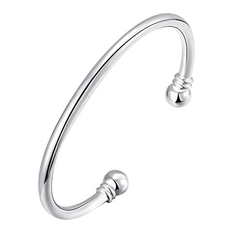 Cutesmile 925 Sterling Silver Bangle Bracelet, Fashion Simple Open Bangles Two Bead Cuff Jewelry for Men Women Cover