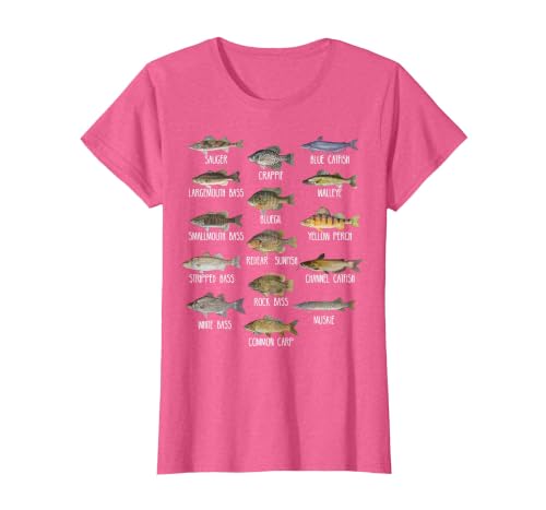 Types of Freshwater Fish Species Biology Fishing T-Shirt, Women, Pink Heather, Medium