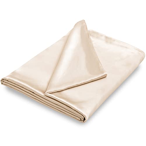 Image of NSGZ Satin Duvet Cover for Weighted Blanket, 60x80, 8 Ties, Khaki | 8 Ties And Zipper For Secure Fit, Cooling Satin Gentle On Skin, Machine Washable, Fits 48x72 And 60x80 Weighted Blankets