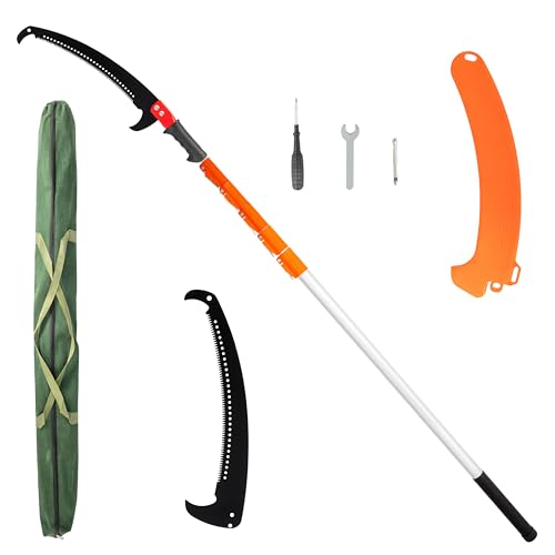 Image of VINGLI 26ft Manual Extendable Tree Pruner Pole Saw, Long Tree Trimmer with Sharp Steel Blade, Aluminum Tree Cutter with 5-section for Pruning Palms and Shrubs