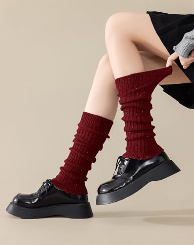 Image of Yawlsow Leg Warmers for Women Girls Y2k Knit Ruffle Leg Warmer Winter 80s with Sequins, Japanese Kawaii Harajuku Accessories