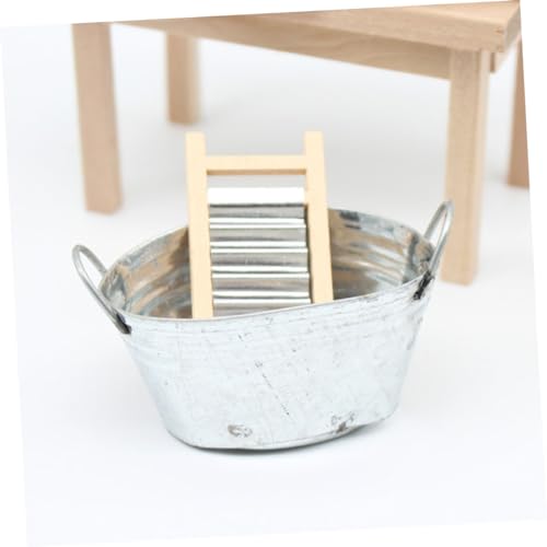 BESPORTBLE 1 Satz Puppenhaus-Modell Winziges Wäschebrett-zubehör Puppenhaus-wäschekorb Miniatur-wäschekorb Miniatur-waschbeckenmodell Mini-waschbrett Haushalt Kind Holz Dekorative Gegenstände – Bild 4