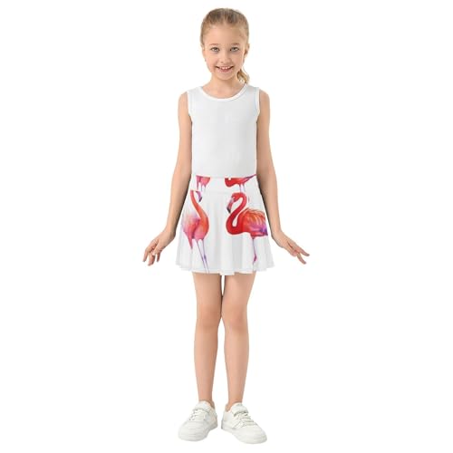 Breathable Girls Skorts Athletic Shorts Tennis Skirts Toddler Teen Cheer Watercolor Flamingos Poses White 4t3