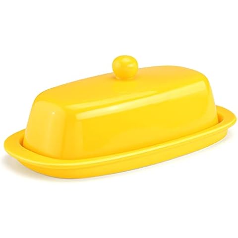 Yedio Porcelain Butter Dish with Lid, 8 inches Butter Holder, Perfect for East and West Coast Butter, Yellow Cover