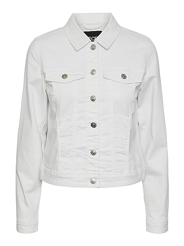 PIECES Damen Pcoia Ls DNM Jacket Bwhi Noos Bc, Bright White,L