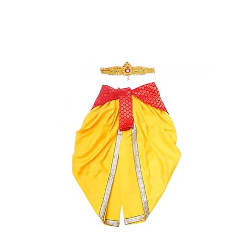 Image of Krishna Dress for Baby Boy Kids(Dhoti,Patka,Mukut,Morpankh,Bansuri,Kamarband,Bajuband,Kundal) Little Krishna Ji Kanha Janmasthmi Costume
