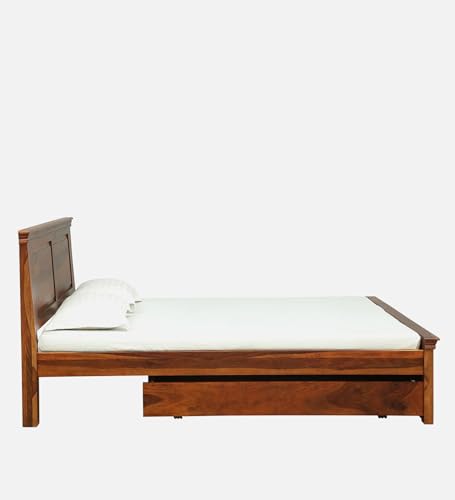 Image of Solid Sheesham Wood Queen Size Bed | Modern Queen Bed with - Storage, for Bedroom,Living Room | Colour Brown | (Brown16)