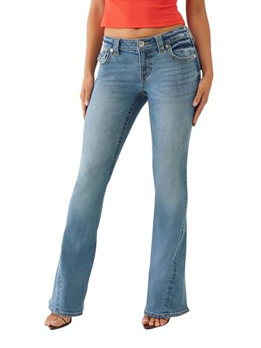 True Religion Women's Joey Low Rise Flare Jeans – Flap Pockets, Bootcut Denim