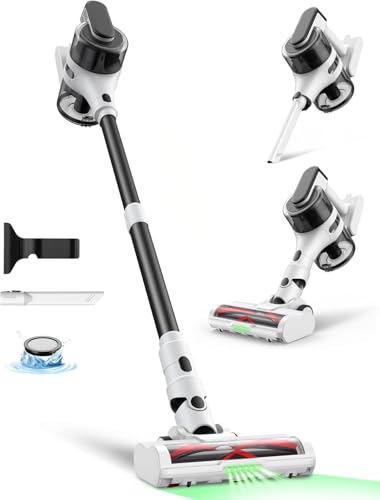 Cordless Stick Rechargeable Vacuum Cleaner, Lightweight, 55min Runtime, 20KPa Suction, Anti Tangle LED Headlight Brushless, Ideal for Carpets, Hardwood Floors, Pet Hair, and Home