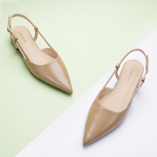 Image of C.Paravano Slingback Flats | Pointed Toe Flats | Slingback Sandals | Women's Slingback Dress Shoes | Adjustable Buckle Sandals