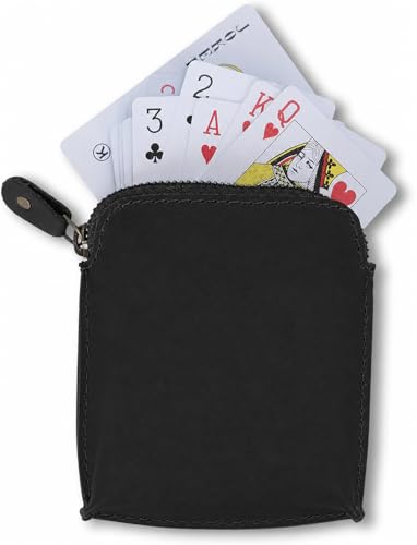 Image of Premium Full Grain Leather Playing Card Case, Zippered Playing Card Holder for Poker Bridge Cards, Durable Leather Card Deck Storage Organizer Travel Card Carrying Pouch Multi Purpose Wallet