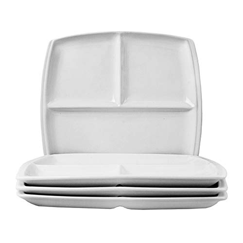 FLYING BALLOON 4pcs Elegant Quadrate Shaped Ceramic Divided Plate Dinner Plates Luncheon Plates Salad Plates Dishes for Kitchen, White FLYING BALLOON 4pcs Elegant Quadrate Shaped Ceramic Divided Plate Dinner Plates Luncheon Plates Salad Plates Dishes for Kitchen, White