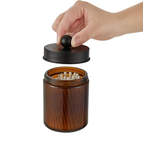 Iniunik Amber Glass Qtip Holder, 2 Pack Apothecary Jars With Lids Cotton Ball Holder Cotton Round Swab Pad Holder, Bathroom Jars Counter Storage Jars Containers For Restroom Bathroom Organizer, Amber #TOP2