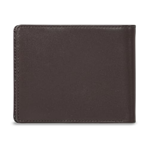 Image of Tommy Hilfiger Men's Leather Wallet Pocos | Brown Solid Passcase Bi-Fold with 12 Card Slots | Stylish Purse for Gents