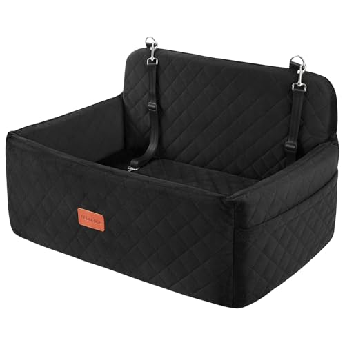 Hunde autositz für mittlerer / große Hunde, Hunde-Sitzerhöhung für mittlerer oder 2 kleine Hunde, abnehmbarer & waschbarer Hundesitz auto, Hundebett auto für den Rücksitz mit 2 Sicherheitsleinen
