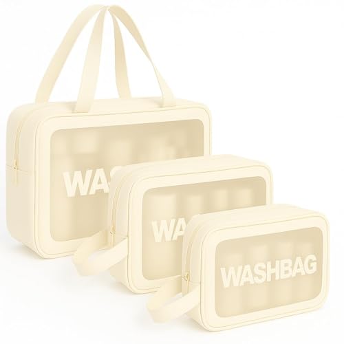 Image of Cosmetic Pouch, Make up Bag for Home & Travel, Toiletry Bag for Cosmetics, Brushes, Accessories Set of 3 - Wash Bag - Light Pink and Black (Blue) (Beige)