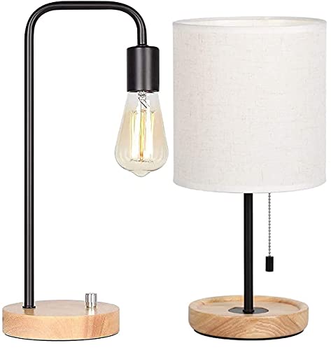 Haitral Industrial Desk Lamp And Wood Bedside Table Lamp For Bedroom,Living Room, Dorm, Bedside(Bundle Products) #TOP23