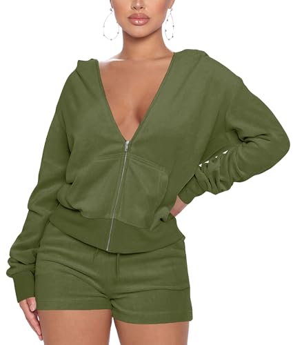 SMSN Damen Sweatsuit-Set 2-teilig - Samt Trainingsanzug Mit Hoodie Und Sweatpants