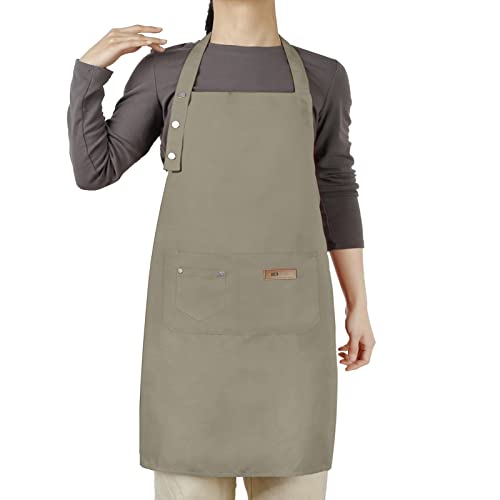 Hongsome Adjustable Button Apron for Women Men Artist Painting Pottery Garden Cooking Kitchen Chef 3 Pockets Waterproof M-XXL