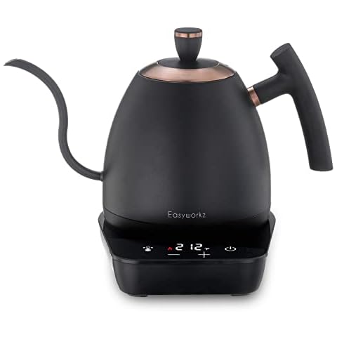 Easyworkz Electric Gooseneck Pour Over Coffee Kettle, Stainless Steel Hand Drip Tea Pot 27 Ounce Temperature Control 1200W Quick Heating Cover