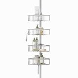 Zenna Home Tension Pole Shower Caddy, Corner Shower Storage System with 4 Adjustable Baskets, Bathroom Organization Solution, 60 to 108 Inch, Satin Nickel