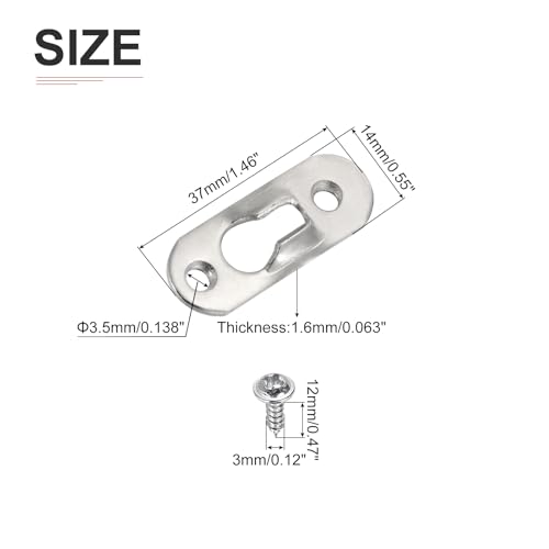 Image of DTGN 37 x 14mm Keyhole Hanging Plate Single Hole Hook with Screws - 20Pcs - Good for Hanging Paintings Picture - Frame Hook Photos - Silver