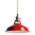 CLAXY Industrial Modern Pendant Light Kitchen Island Red Metal Barn Hanging Light Fixture Height Adjustable E26 Based Light for Kitchen, Loft, Dining, Foyer, Cafe, Bar