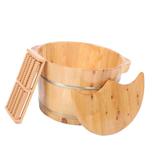 Bassine pour pieds en bois massif avec masseur intégré et couvercle