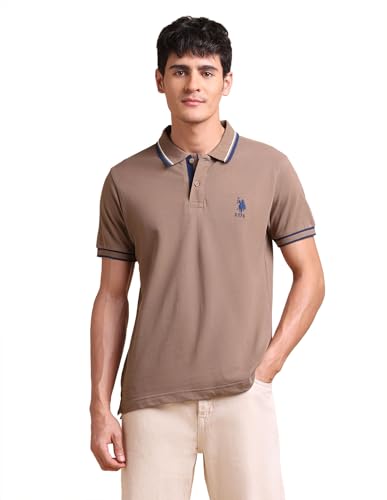 Image of U.S. Polo ASSN. Solid Slim Fit Polo T Shirts for Men - 100% Cotton, Half Sleeves Mens Tshirt