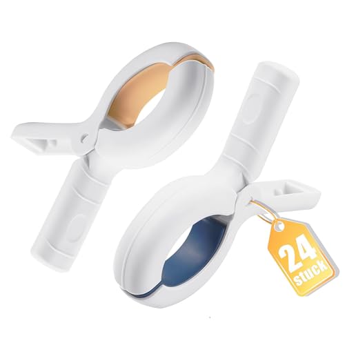 24 Stück Handtuchklammern für Strandliegen, Wäscheklammern Groß & Stark, Winddichte Handtuch & Strandtuch Klammern für Tägliche Wäsche, Badetücher, Bettwäsche & Dicke Kleidung - 12 Blau + 12 Khaki