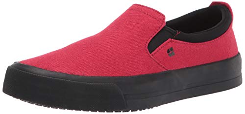 Shoes for Crews Ollie II, Men's, Women's, Unisex Slip Resistant Work Shoes, Water Resistant Slip On Sneakers, Walking Shoes, Red, Men's 5.5 / Women's 7