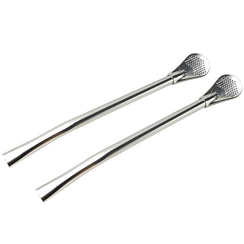 Gfdesign Yerba Mate Bombilla Gourd Drinking Filter Straws 304 Food-Grade 18/8 Stainless Steel - Set Of 2 With 2 Cleaning Brushes - 7" Long #TOP1