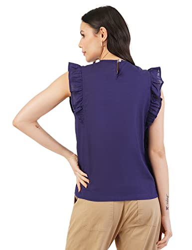 Image of FYLTR Women's Casual Fashion Top -Ruffled Collar & Sleeves, Front Pleat Design