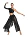 Hularka Women's Lyrical Dance Outfits Shiny Crop Top with Wide Leg Pants for Stage Performance Black X-Large