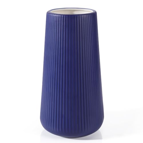 Navy Blue Ceramic Vase, GUKJOB Small Cute Flower Vase for Pampas Grass, Home, Living Room, Dining Table, Farmhouse, Office Decor, Bedroom, Table, and Kitchen Shelf (Navy Blue)
