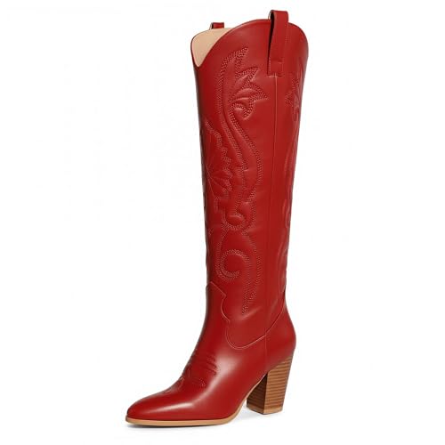 Image of WIRALOMI Cowboy Boots for Women Knee High Western Chunky Heel