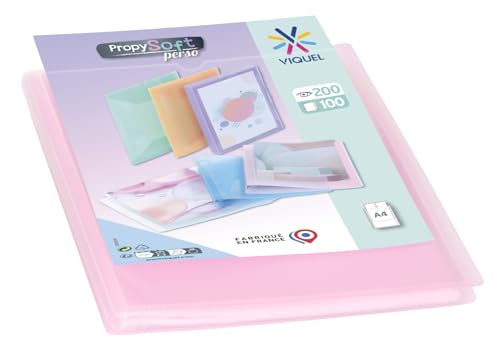 Viquel - Porte vues A4 200 vues - Porte documents personnalisable - 100 Pochettes de qualité lisse - Rose pastel