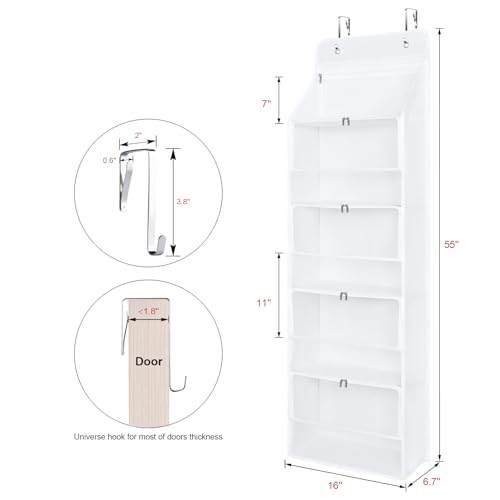 Image of Univivi Hanging Yarn Storage Organizer with 5 Zipper Closure Compartments, Large Capacity Knitting Organizer Storage, Over the Door Hanging Yarn Holder for Knitting Needles,Crochet Hooks (Clear White)