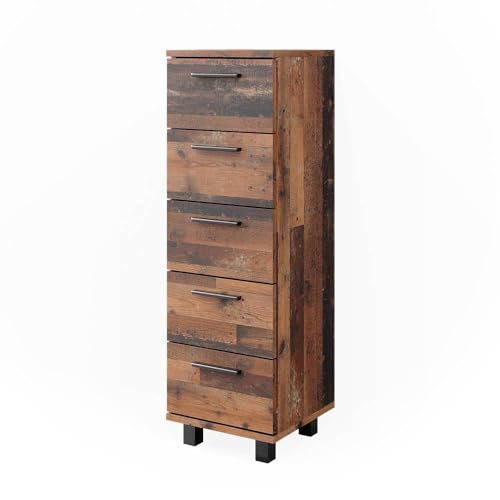Vicco Meuble de Rangement de Salle de Bain Ilias, Chêne Rustique, 30 x 95 cm avec 5 tiroirs