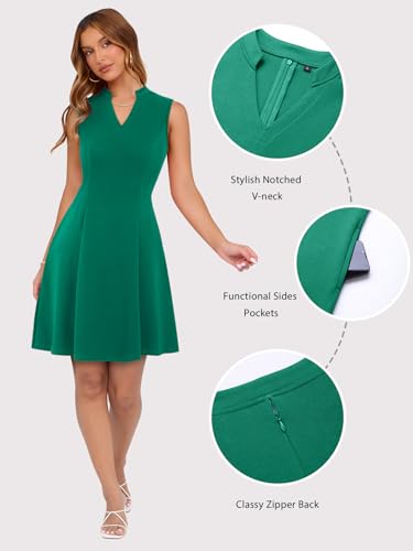 Image of YIOYOLA Womens Elegant Classy A-Line V Neck Mini Business Casual Work Dresses Party Cocktail Short Dress with Pockets